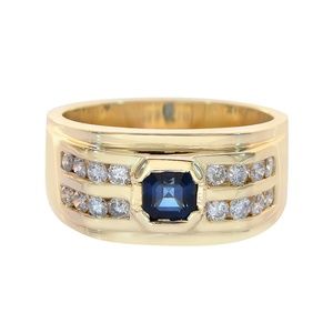 0.65 Carat Diamonds 0.75 Carat Sapphire Mens Ring